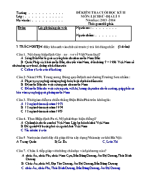 Đề và đáp án kiểm tra cuối học kì II Lịch sử và Địa lí lớp 5 - Năm học 2016-2017